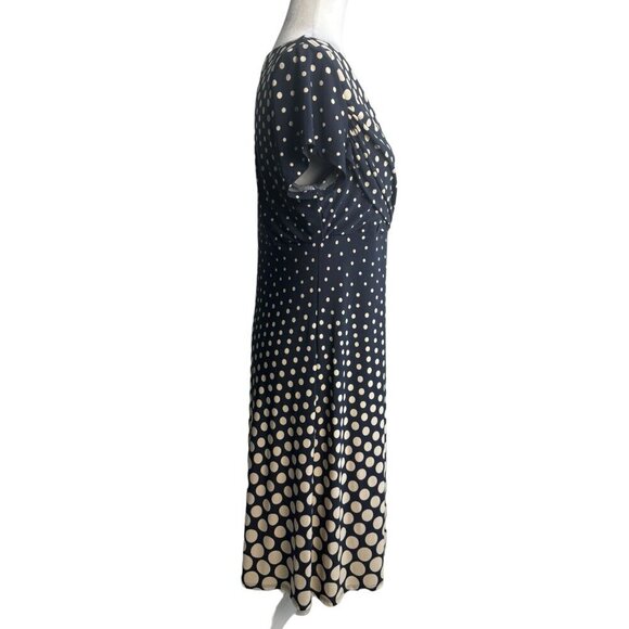 MSK A-Line Dress Tan Polka Dot on Navy Blue Empire Waist Women's Size 12 - Picture 5 of 7